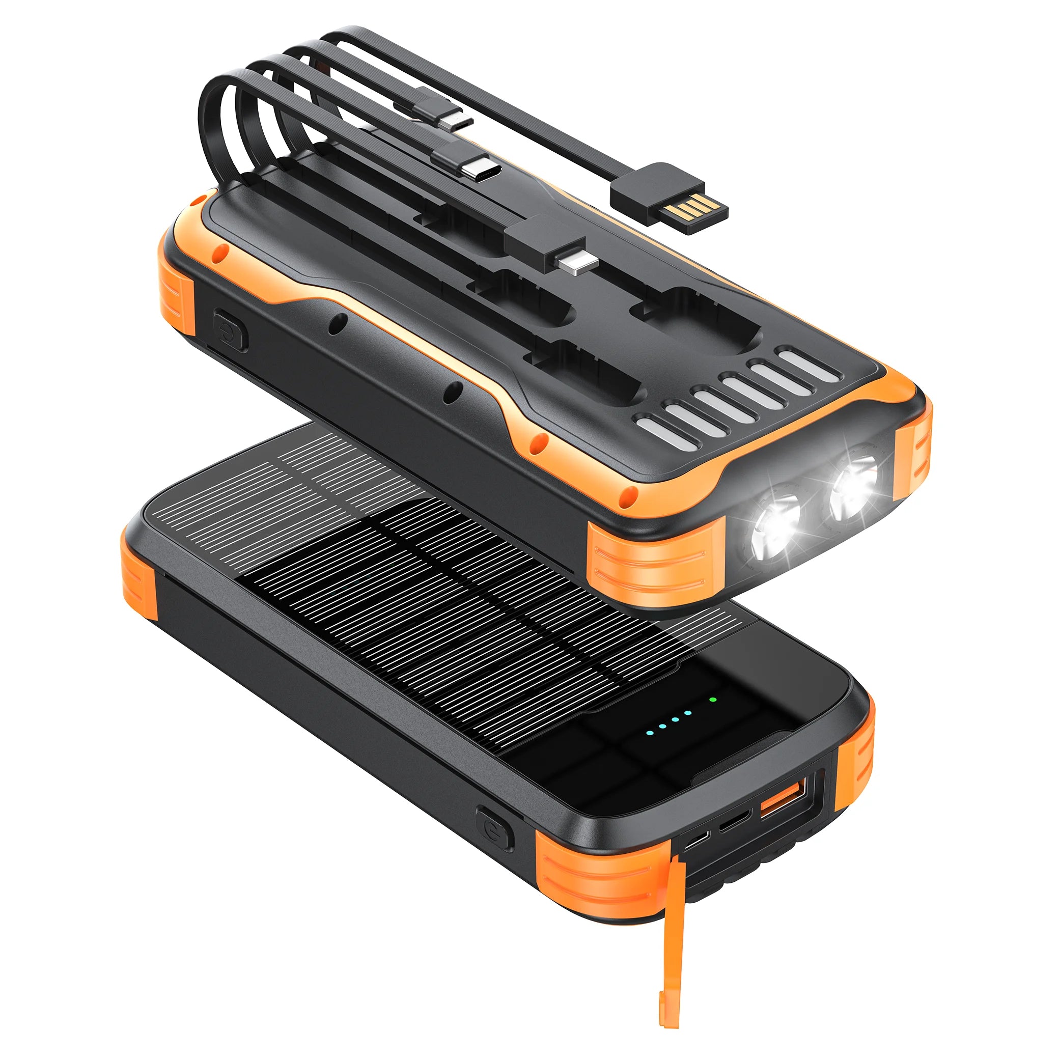 40000mAh Solar Power Bank with 4 Built-in Cables - PD 20W Fast Charger Orange 40000mAh Tidesmit