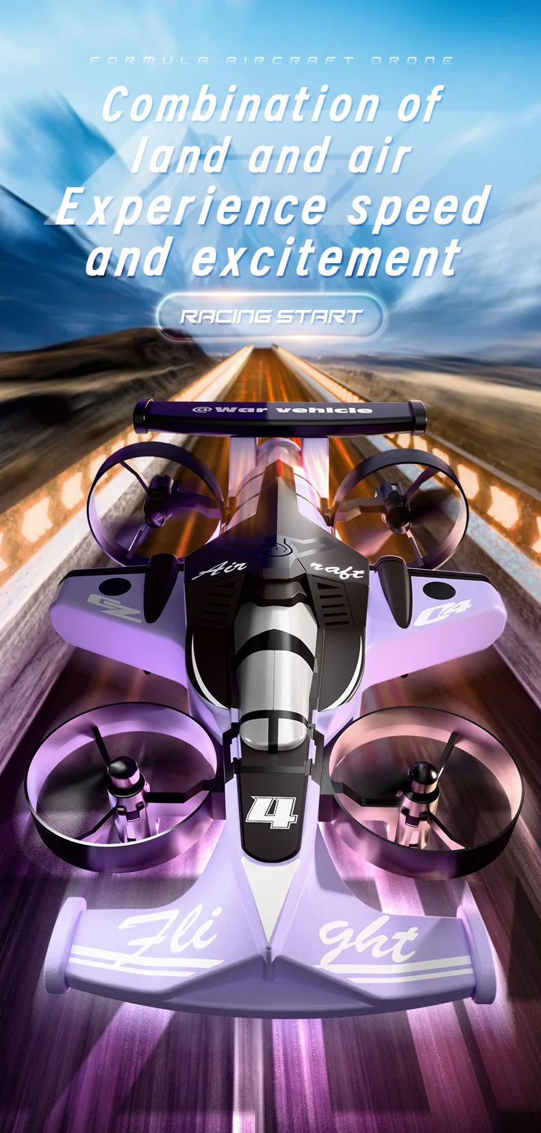 Remote Control Drone Car 2-in-1 Flying Vehicle - White, Green, Purple Tidesmit