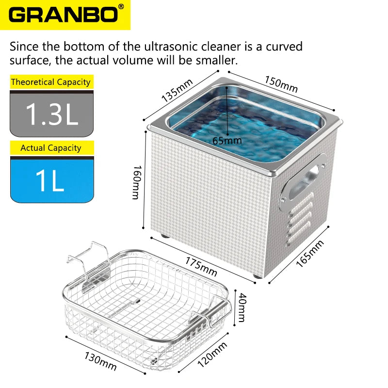 Tidesmit 1.3L ultrasonic jewelry cleaner digital display with heater and degas function for cleaning glasses and rings