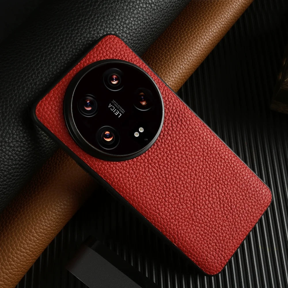Xiaomi 14 Ultra Leather Case - Litchi Pattern Slim Fit Protection Red China Mainland Tidesmit