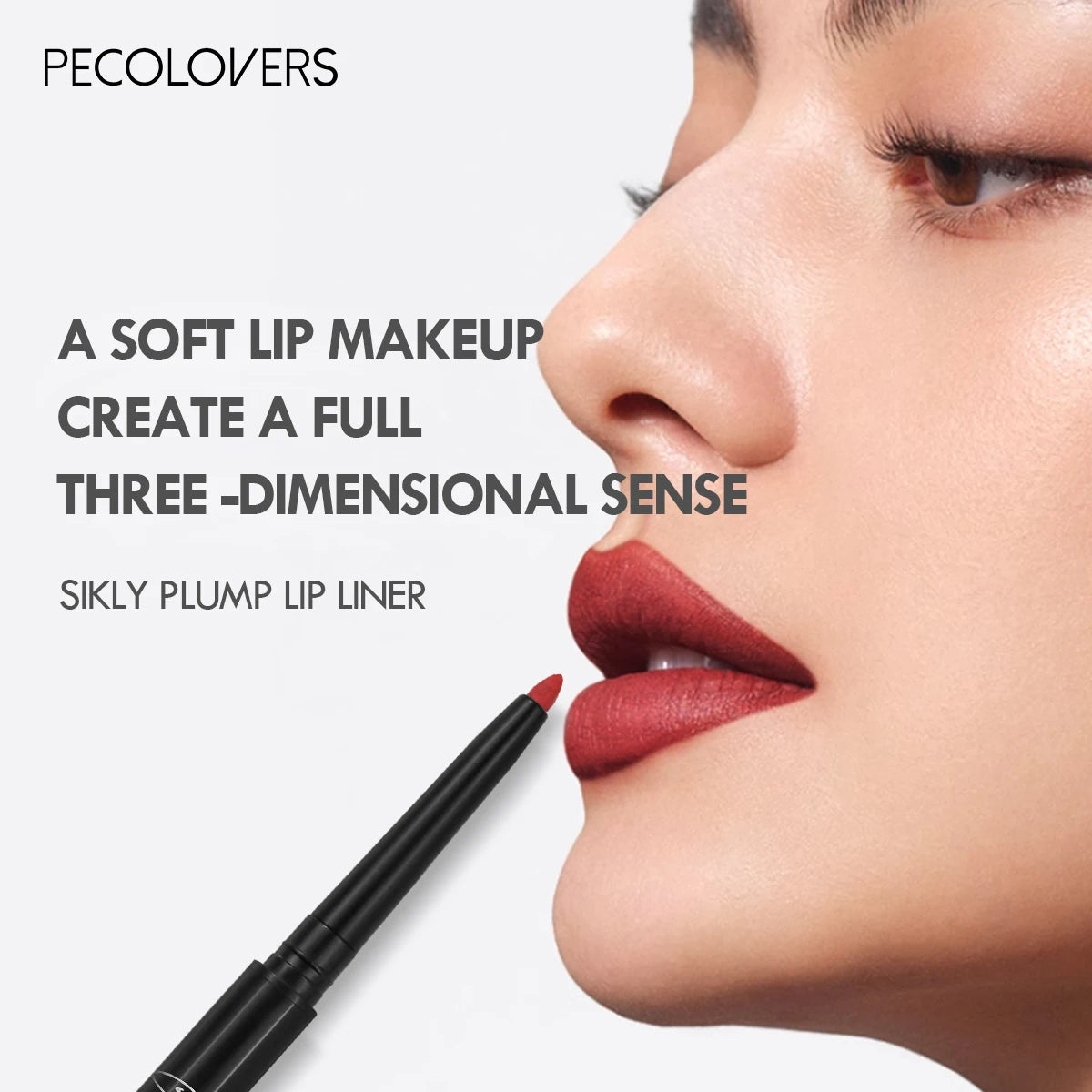 Long-lasting matte lip liner for a full, waterproof, smudge-proof finish in a soft red shade.