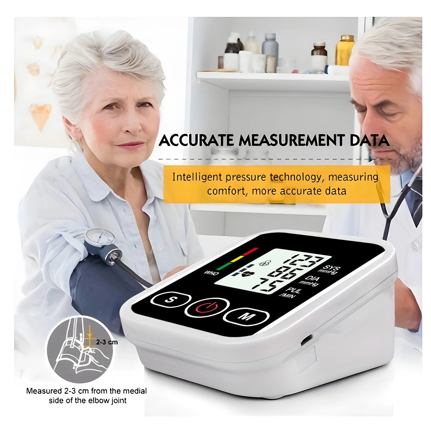 Upper Arm Blood Pressure Monitor Heart Rate Health Blood Pressure Detector Arm Cuff Digital BP Meter Pluse Automatic Tensiometer