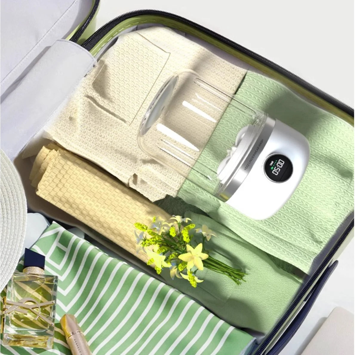 Tidesmit 1L portable wireless underwear and socks washing machine showing compact laundry bucket internal drum view