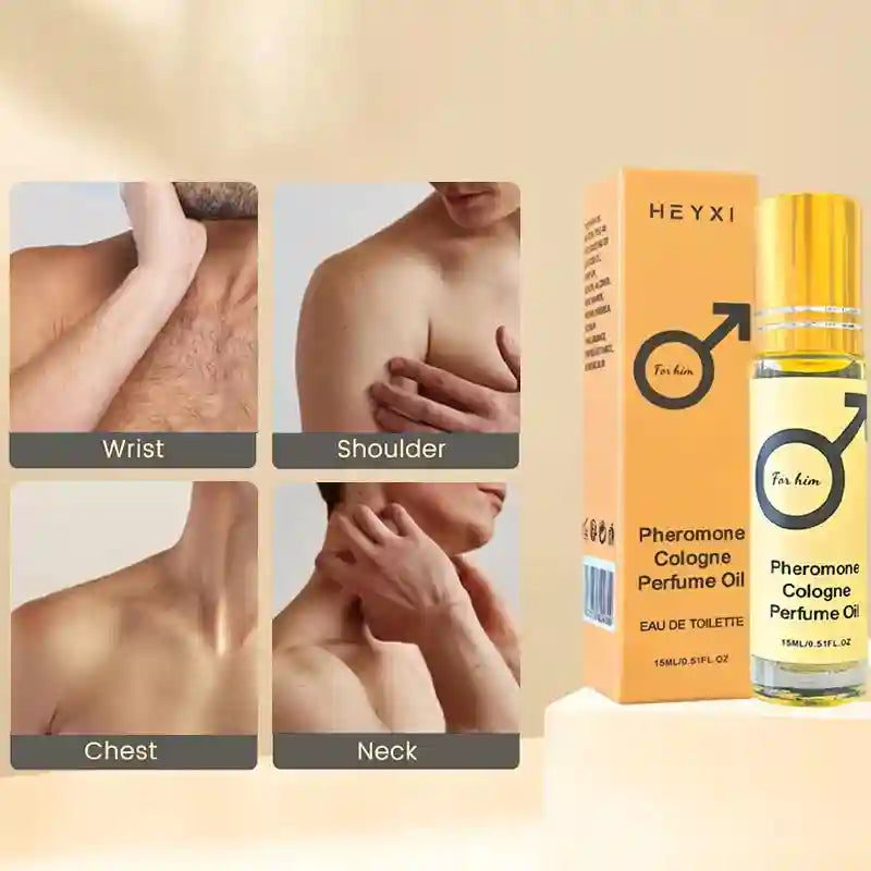 HEYXI Pheromone Cologne Oil for men. 15ml portable EDT roll-on perfume for long-lasting, romantic, attractive scent.