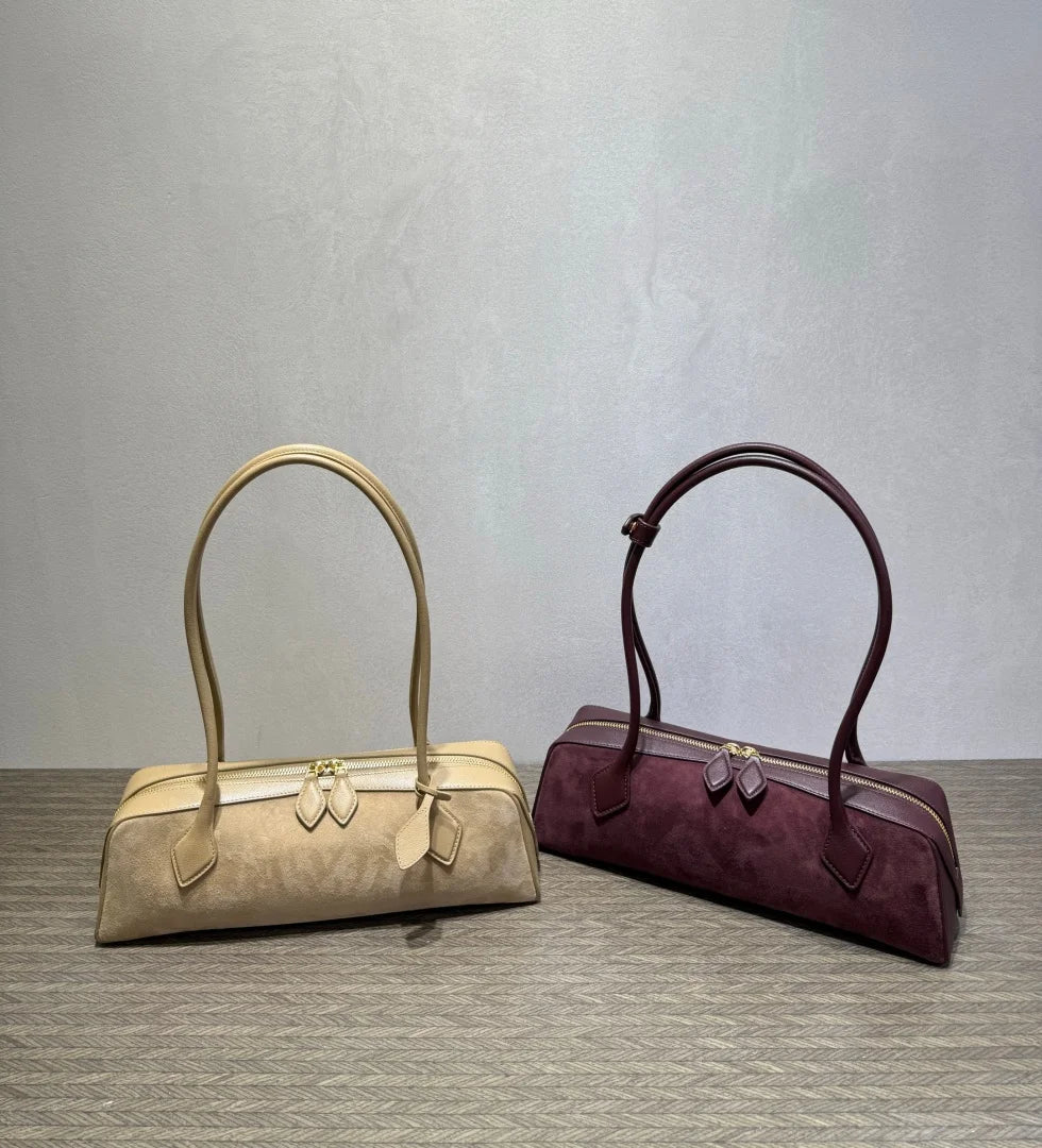 2026 high-quality genuine leather sausage bag, high-end customized high silk gloss leather handbag, women's shoulder bag