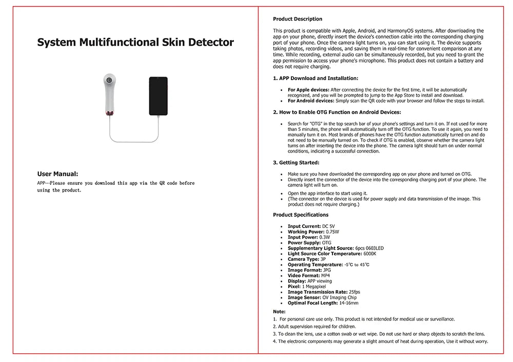HD digital hair follicle and skin analyzer handheld detector with phone connection cable for scalp and facial analysis.