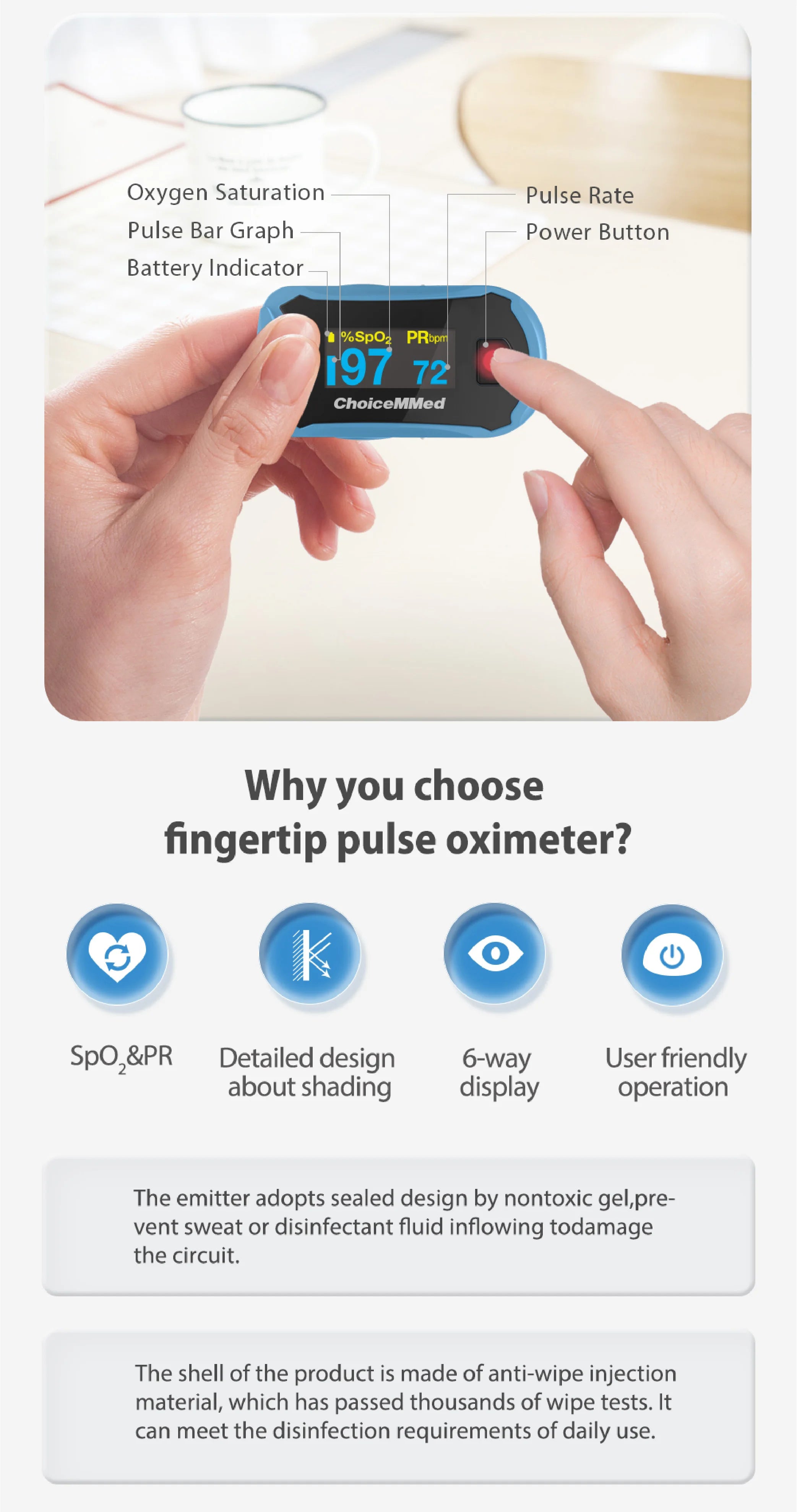 ChoiceMMed Dual Color OLED Finger Pulse Oximeter Fingertips SpO2 Mointor Pulse Oximetro Saturometro de oxigeno MD300C29