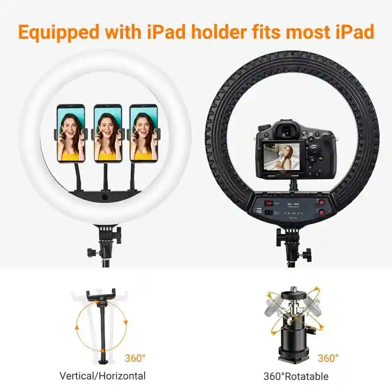 18 Inch LED Ring Light with Tripod - Professional Content Creation Kit Tidesmit