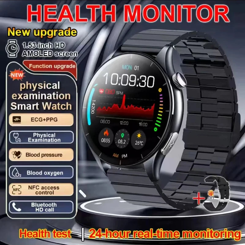 2026 New Smart Watch NFC ECG+PPG Blood oxygen Uric Acid Blood Pressure Sapphire Smartwatch Men For iPhone Android