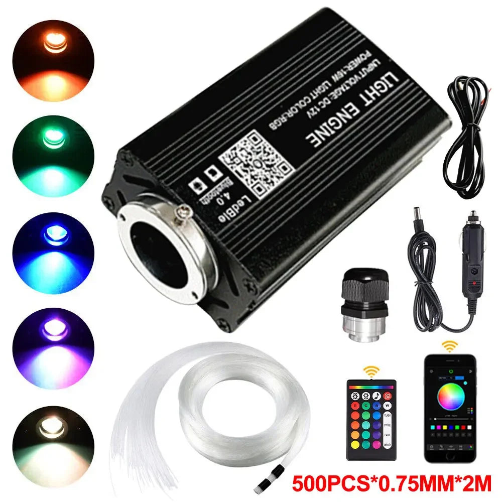 Fiber Optic Car Roof Star Light RGBW Kit - App Controlled Ceiling Lighting 500pcsX0.75mmX2m Tidesmit