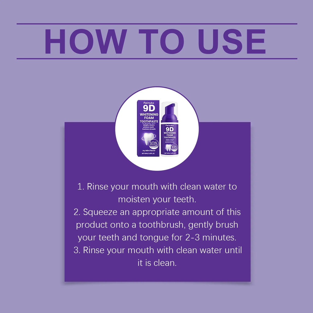 Tidesmit 9D Purple Whitening Foam Toothpaste with 10% Hydroxyapatite for stain removal and fresh breath