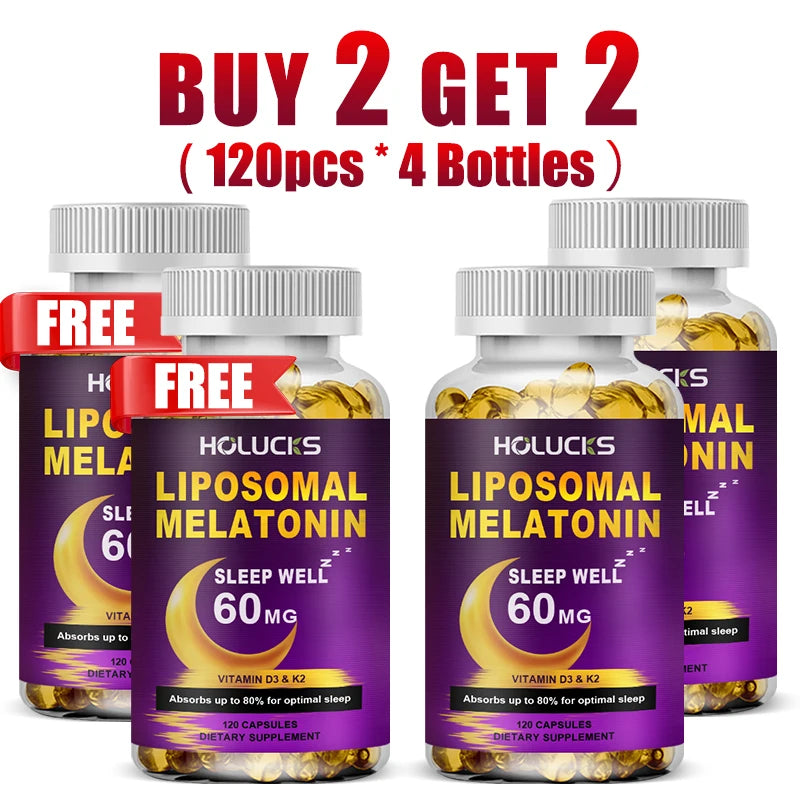 Buy 2 Get 2 Free! Liposomal Melatonin Capsules, Support Insomnia Relief & Jet Lag Recovery, Quick Sleep Onset & Restful Nights