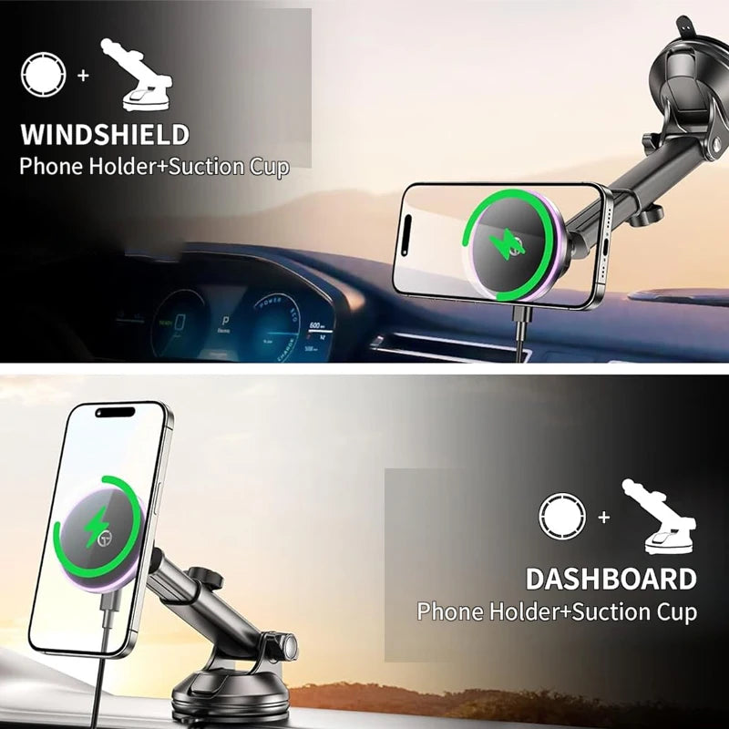 Magnetic Wireless Car Charger 15W Fast Charge Mount for iPhone (Black) Tidesmit