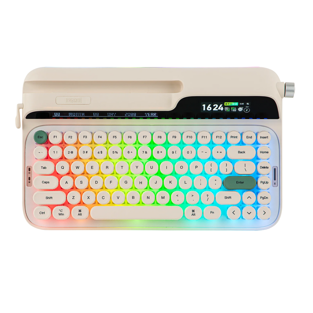 EPOMAKER Glyph 75% ANSI US Layout Wired/2.4Ghz/BT Wireless Typewriter Retro Mechanical Keyboard with TFT Screen & Rotary Knob