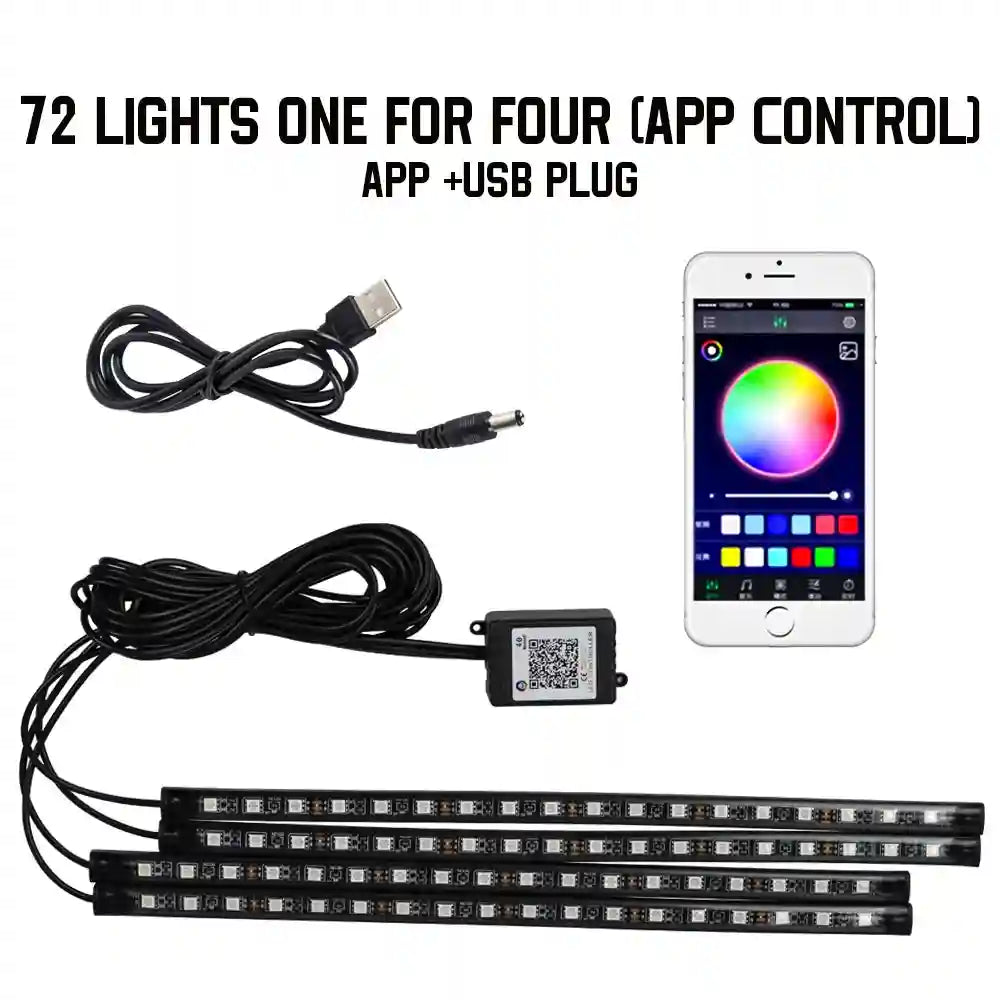 Tidesmit Car Interior LED Ambient Lights - App Controlled RGB USB Lighting 72LED APP USB Tidesmit