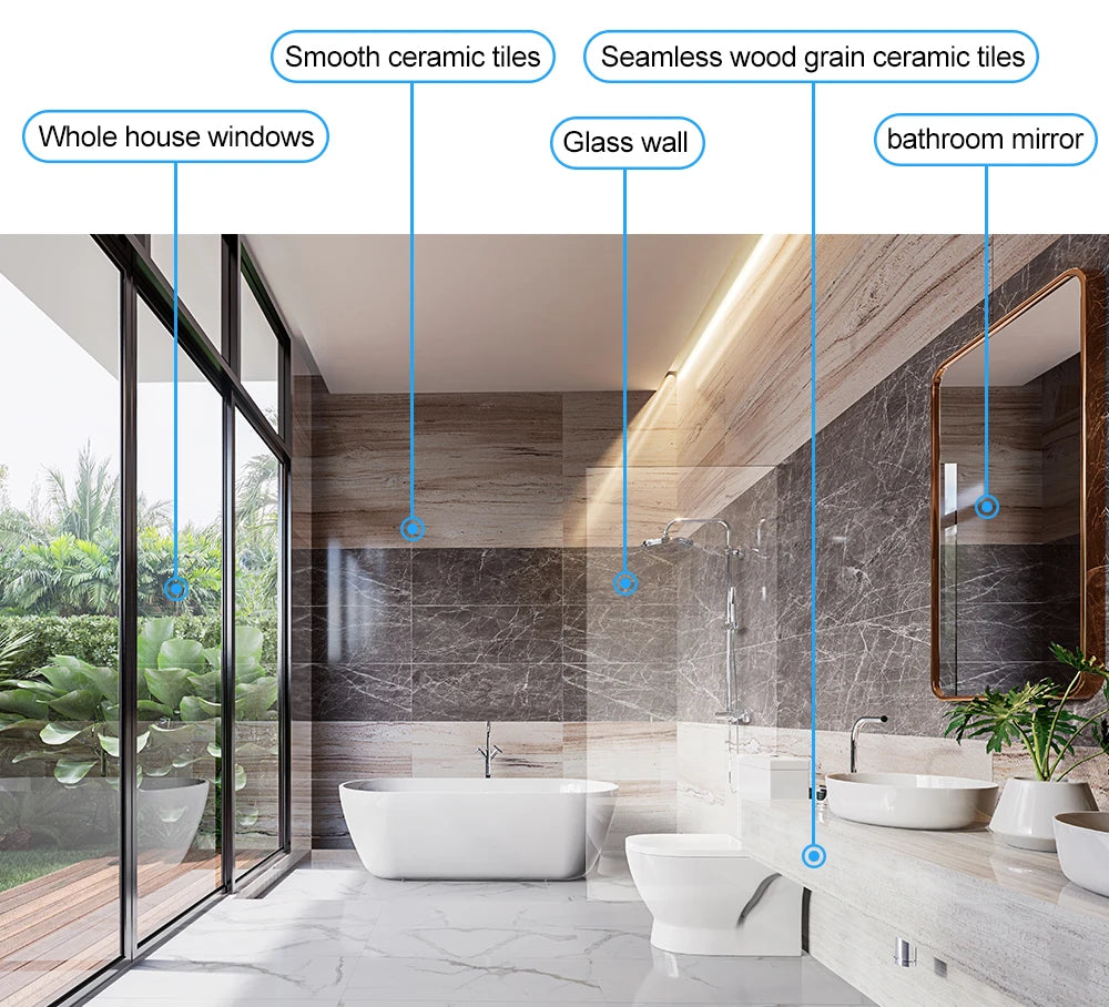 Tidesmit ABIR WD8 window cleaning robot showing dual water spray nozzles and laser sensor navigation technology