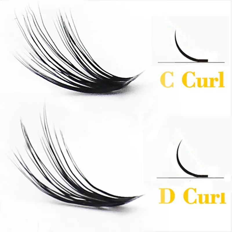 Black 3D mink individual eyelash clusters featuring C-curl and D-curl styles for natural volume extensions.