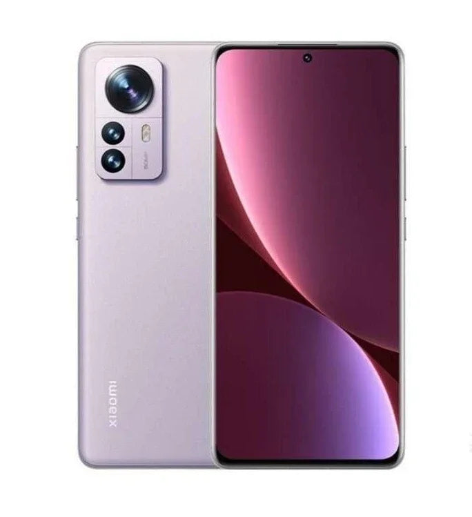 Purple Xiaomi 12 Pro 5G front and back view, 50MP triple camera system, 6.73-inch display, used smartphone model.