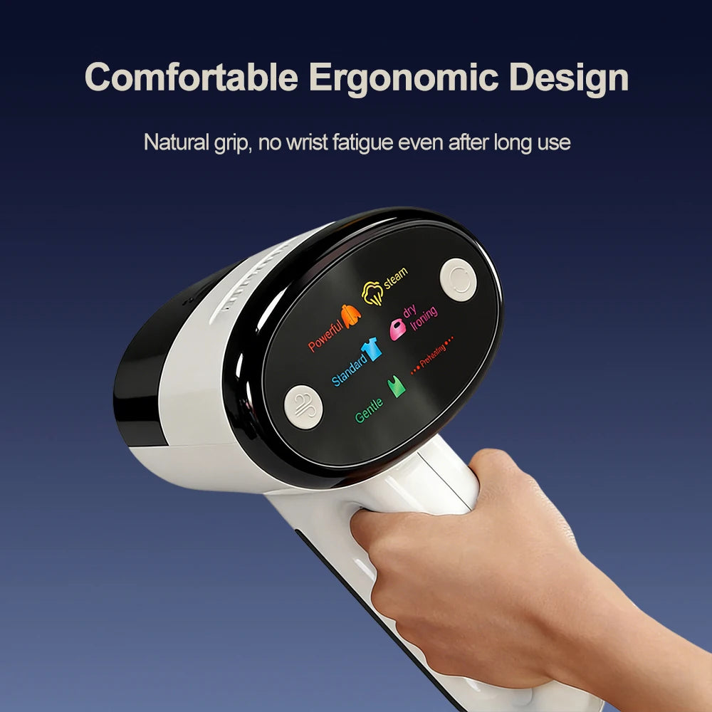 Tidesmit handheld garment steamer with intelligent handle sensor showing advanced dry ironing features