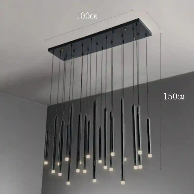 Crystal Stair LED Ring Light | Modern Dimmable Hanging Chandelier black 21heads Tidesmit