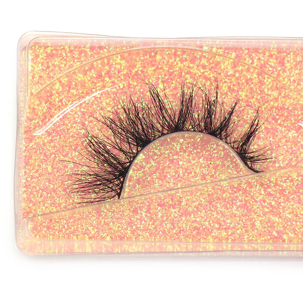 Tidesmit 12mm-15mm short natural 3D mink lashes fluffy wispy false eyelash extensions detail view