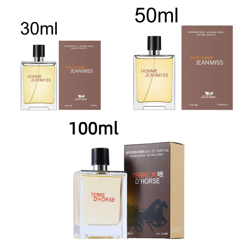 JEAN MISS men's woody fougere cologne, fresh spicy parfum in square glass bottles, 30ml 50ml 100ml long-lasting scent.