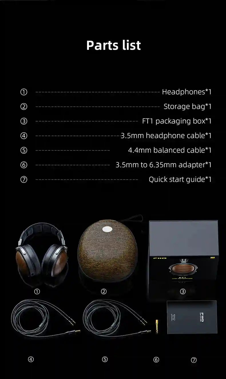 FiiO FT1 Closed-Back Over-Ear Headphones with 60mm Wood Driver Tidesmit