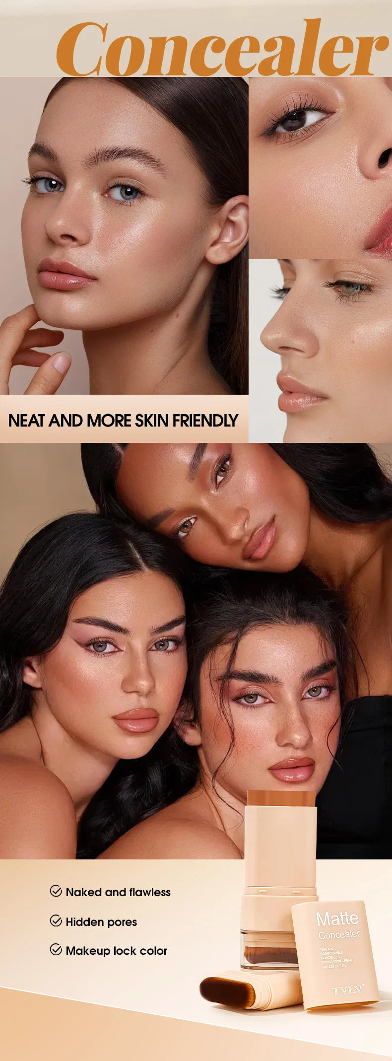 Tidesmit double-head foundation stick shade swatch showing nine-color waterproof face makeup texture