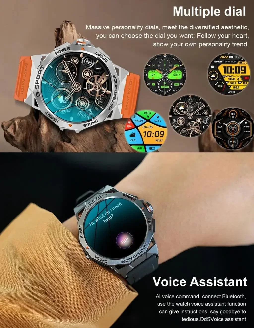 1.43inch AMOLED Screen Smartwatch Men Outdoor Sports Fitness 400mAh Large Battery Bluetooth Call Music Heart Rate Smart Bracelet