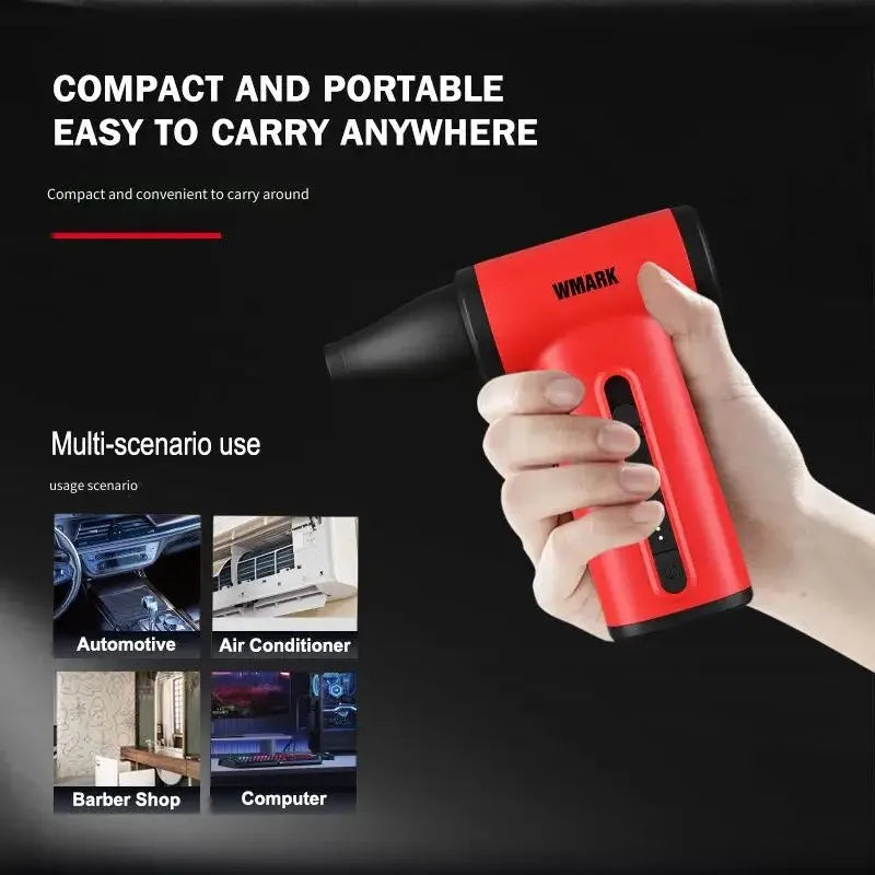 WMARK red handheld turbo jet blower with nozzle attachment for precision styling and versatile cleaning.