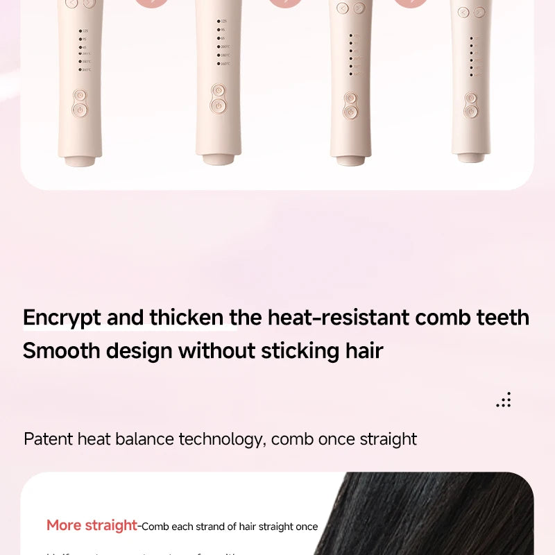 Beige automatic curling iron with heat-resistant comb teeth, smart temp control, and anti-tangle hair styling tech.
