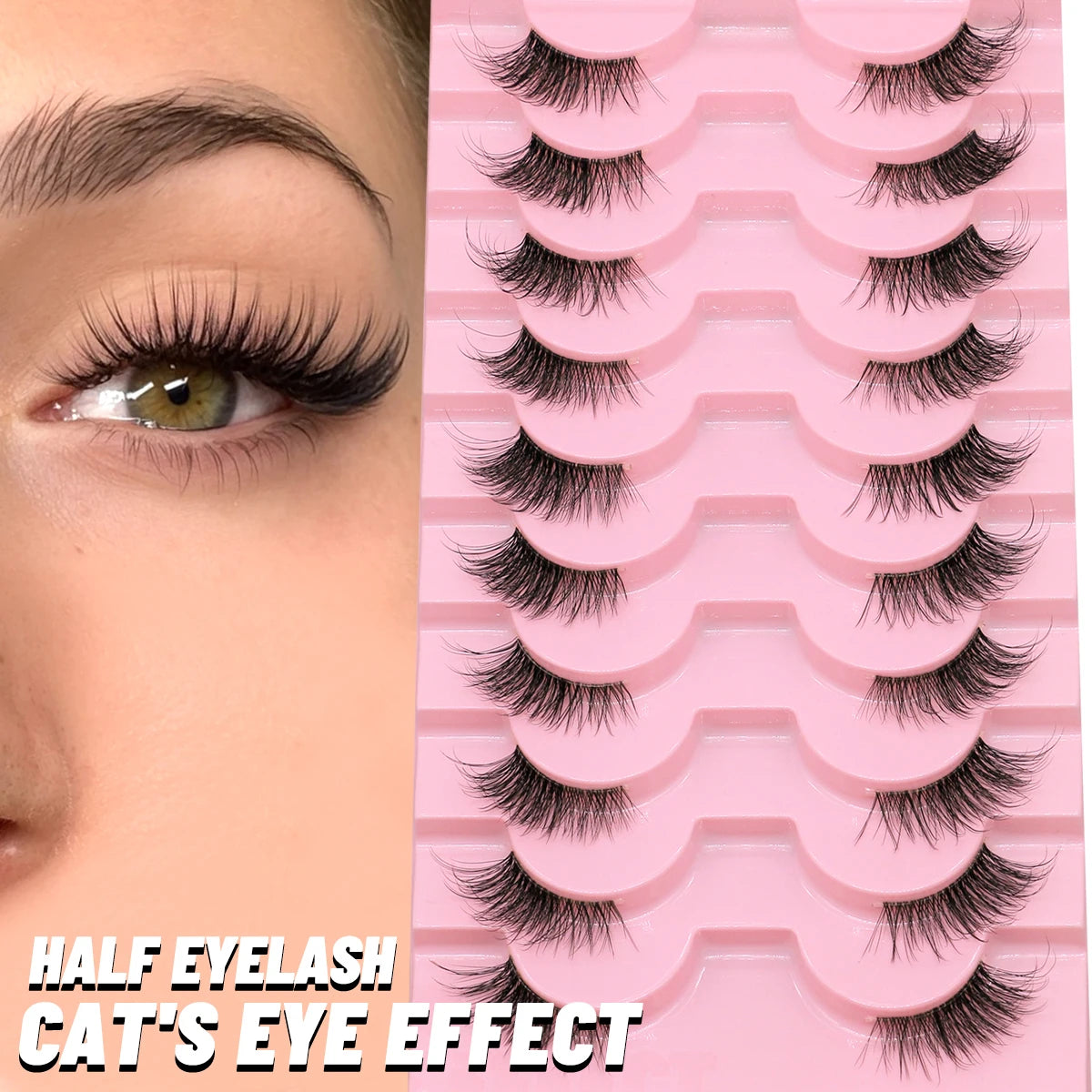 Half Lashes Natural Look Faux Mink Wispy Eyelashes with Clear Band False Eyelashes 10 pairs-JA2505 Tidesmit