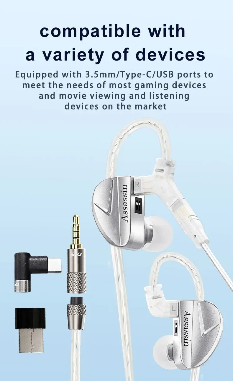Tidesmit Wired Gaming Earbuds | Hybrid Dual Driver HiFi IEMs | Silver Tidesmit