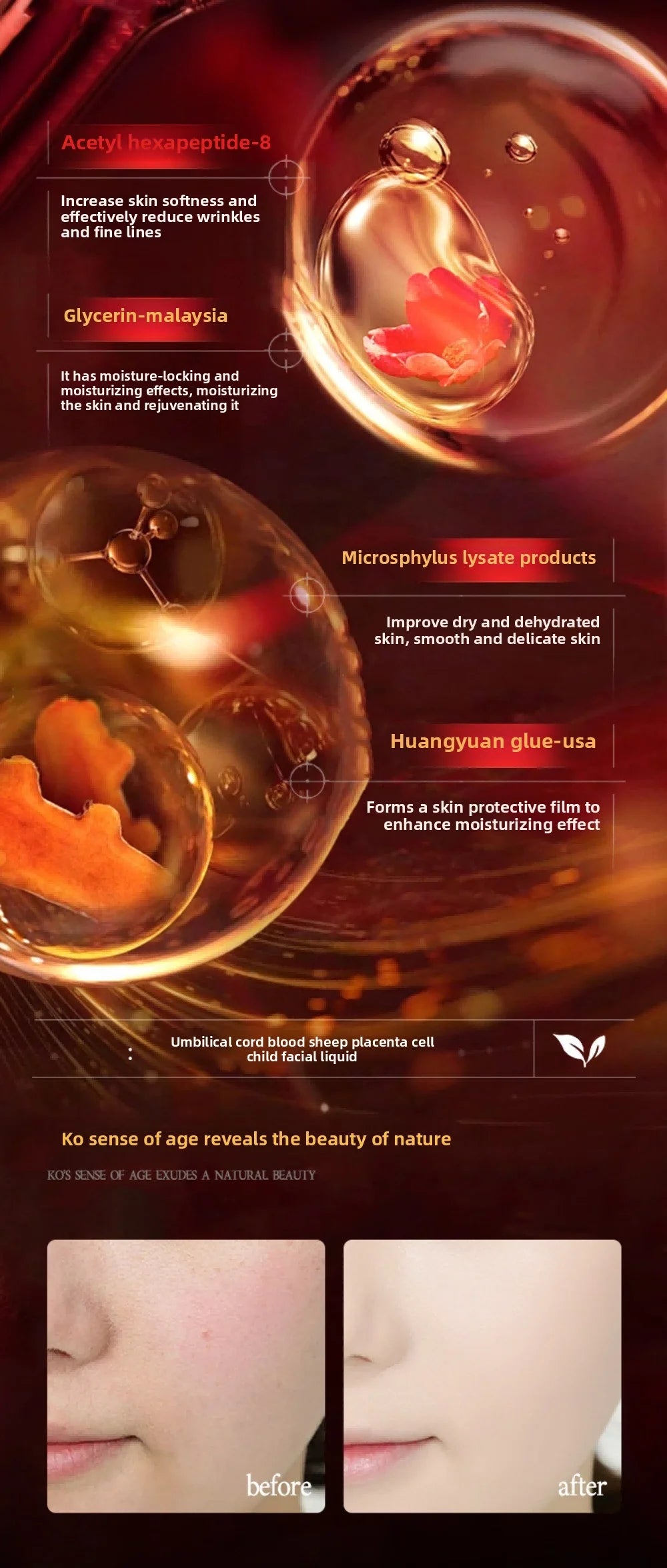 30ml Umbilical Cord Blood Sheep Placenta Serum for delicate, anti-aging skin rejuvenation with acetyl hexapeptide-8.