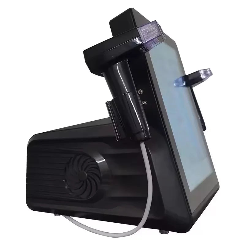 Black 3-in-1 multifunctional vertical facial beauty machine for skin firming, deep nourishment, and anti-aging care.