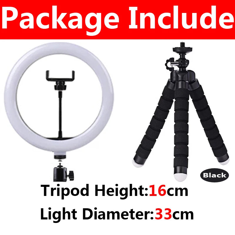 10-Inch LED Ring Light with Tripod – Adjustable Content Creation Lighting A-33cm Black Tidesmit
