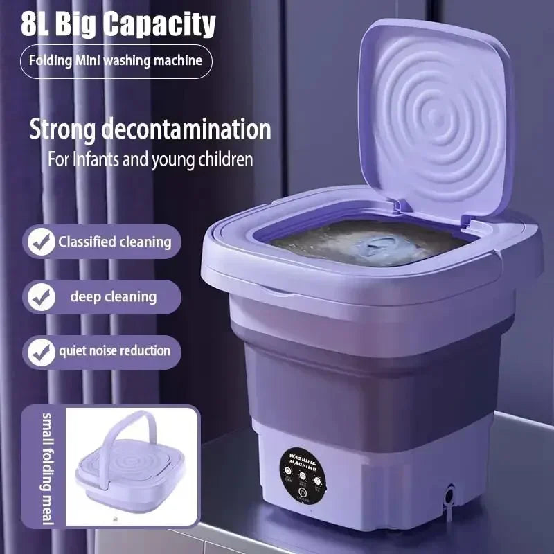 Tidesmit 8L foldable portable washing machine with spin dryer for travel, apartments, baby clothes, and laundry.