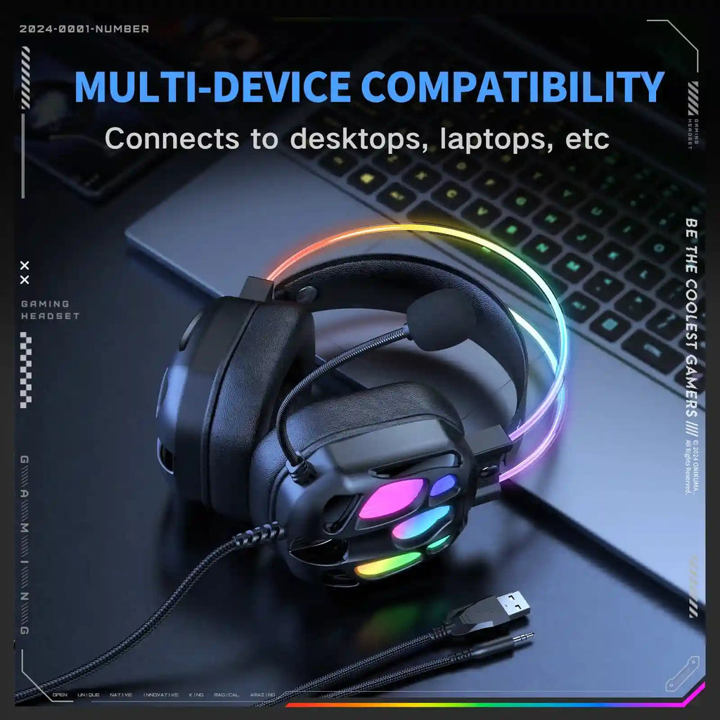 ONIKUMA X89 Gaming Headphones: Surround Sound Over-Ear Wired Headset Tidesmit