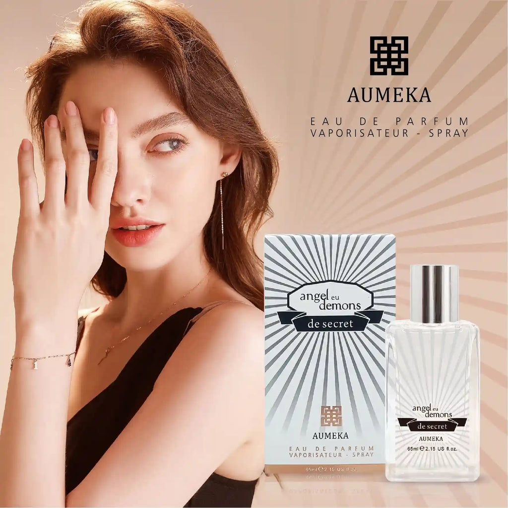 Aumeka Angel Eu Demons 65ml EDP: Luxury floral fruity women’s perfume in a sleek rectangular glass spray bottle.