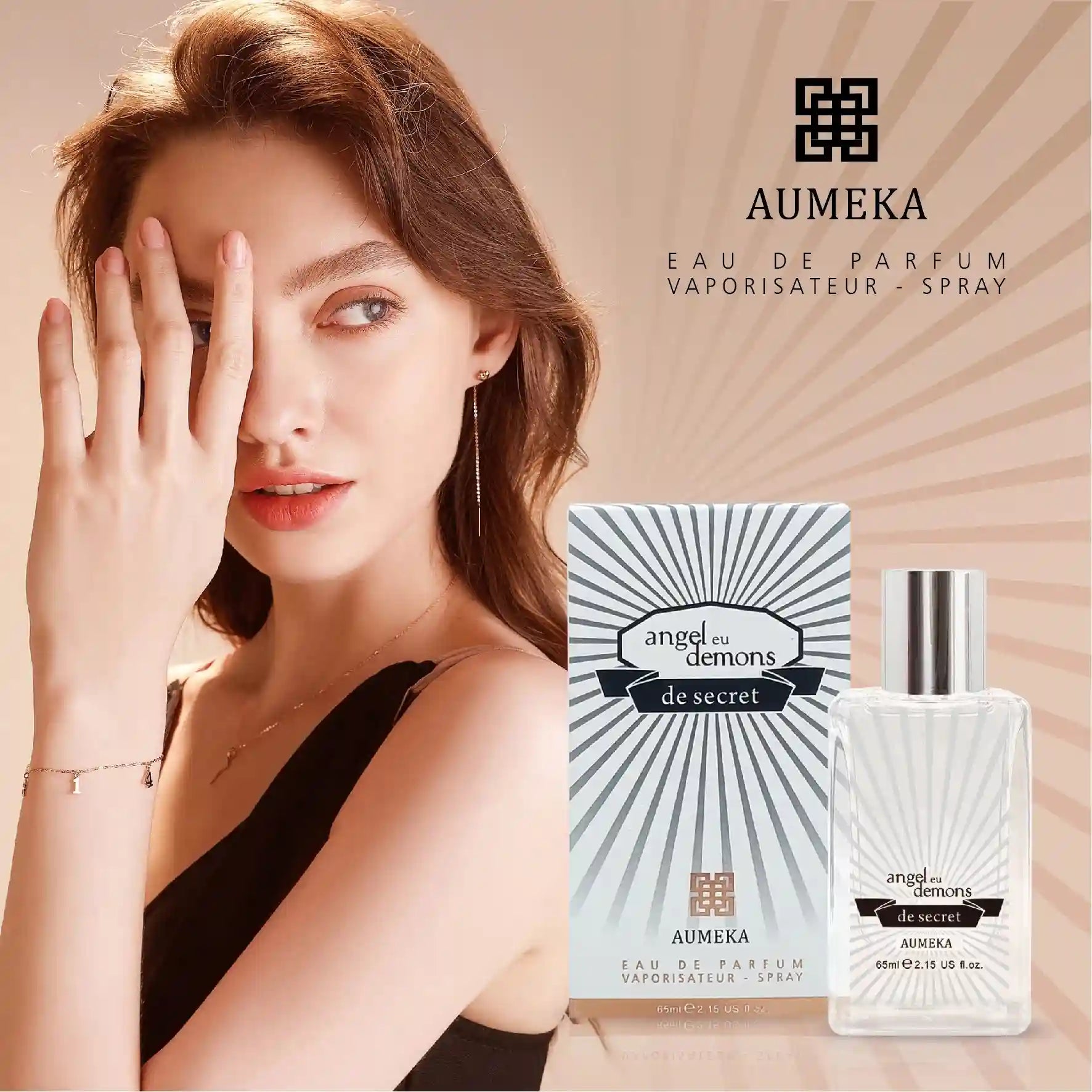 Aumeka Angel Eu Demons 65ml EDP: Luxury floral fruity women’s perfume in a sleek rectangular glass spray bottle.
