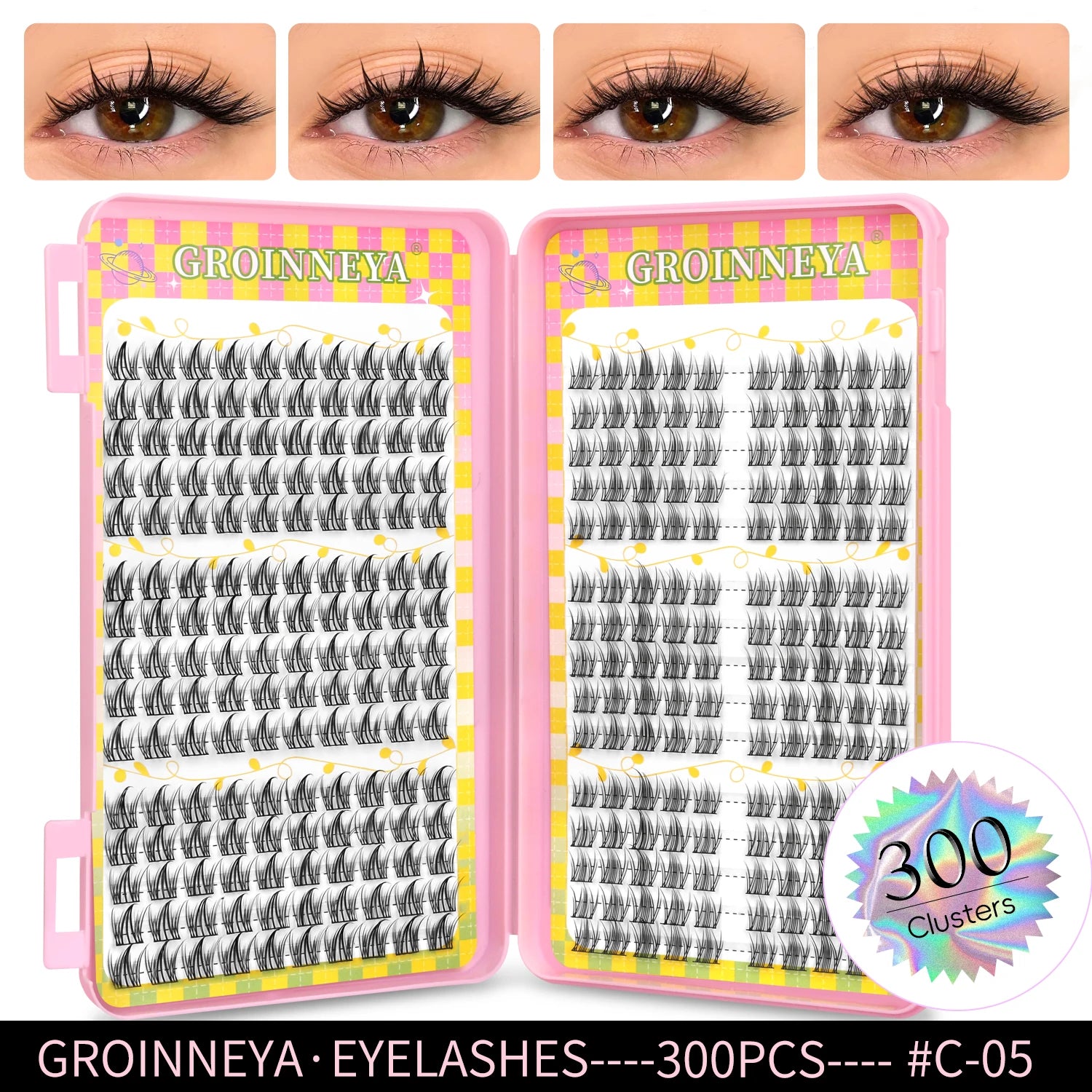 GROINNEYA Eyelashes Clusters 320 pcs Natural Eyelash extension Cluster Lashes Volume Mixed Tray Lashes Cluster Natural