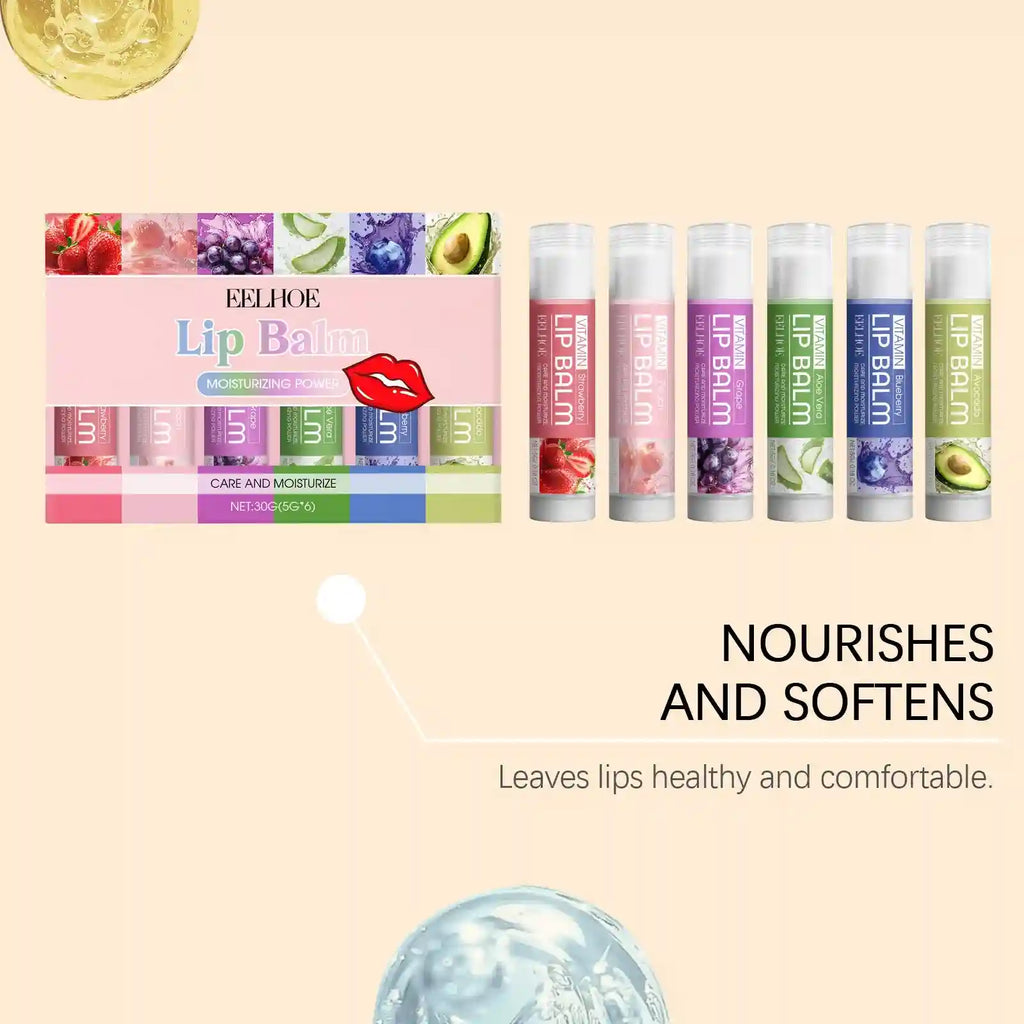 Moisturizing Lip Balm Set – 6 Piece Hydrating Kit for Dry Lips Lip Care Tidesmit