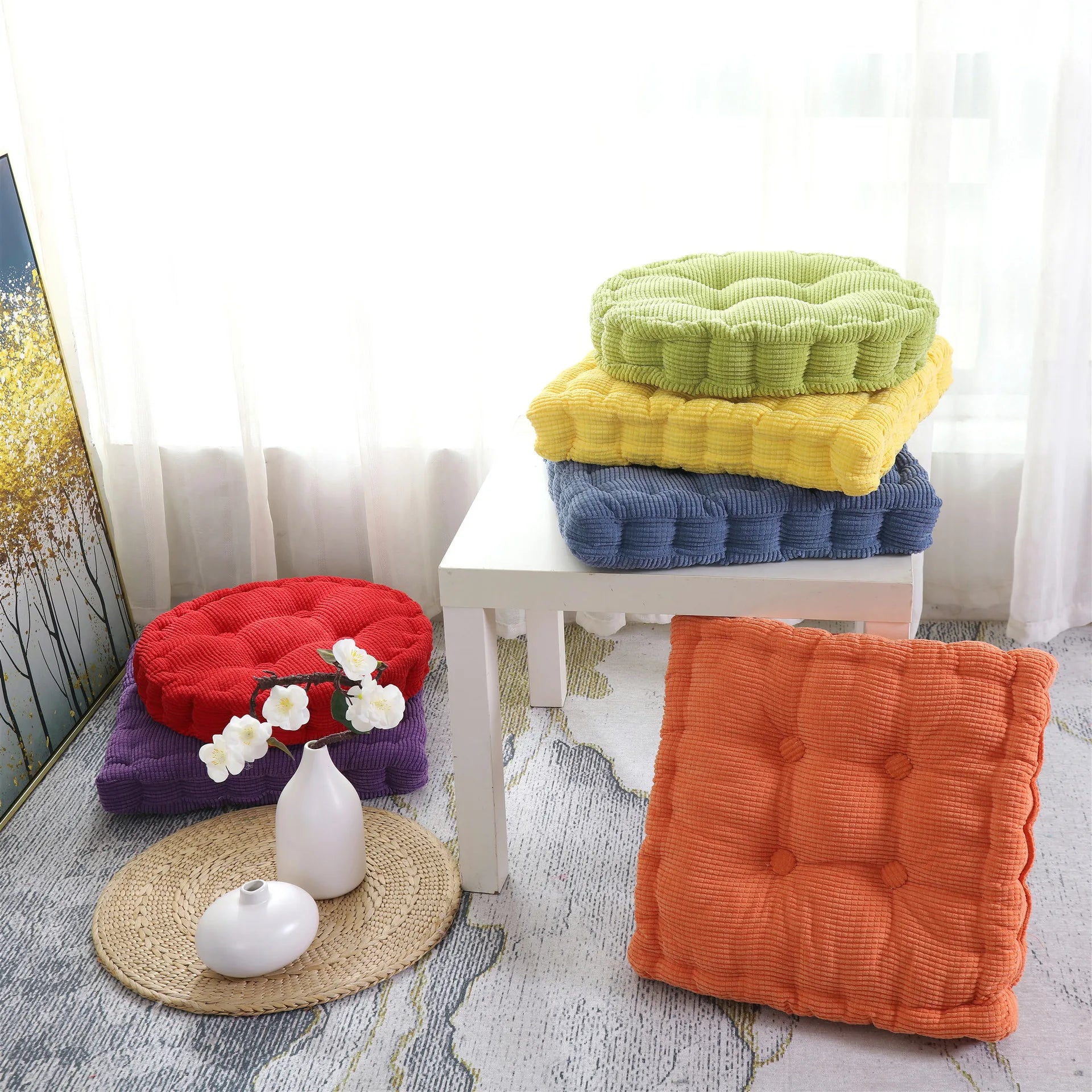 Four Seasons Soft Chair Seat Cushion Square Seat Pad Tatami Meditation Floor Pillow Cushion for Home Office Patio Dining Chairs