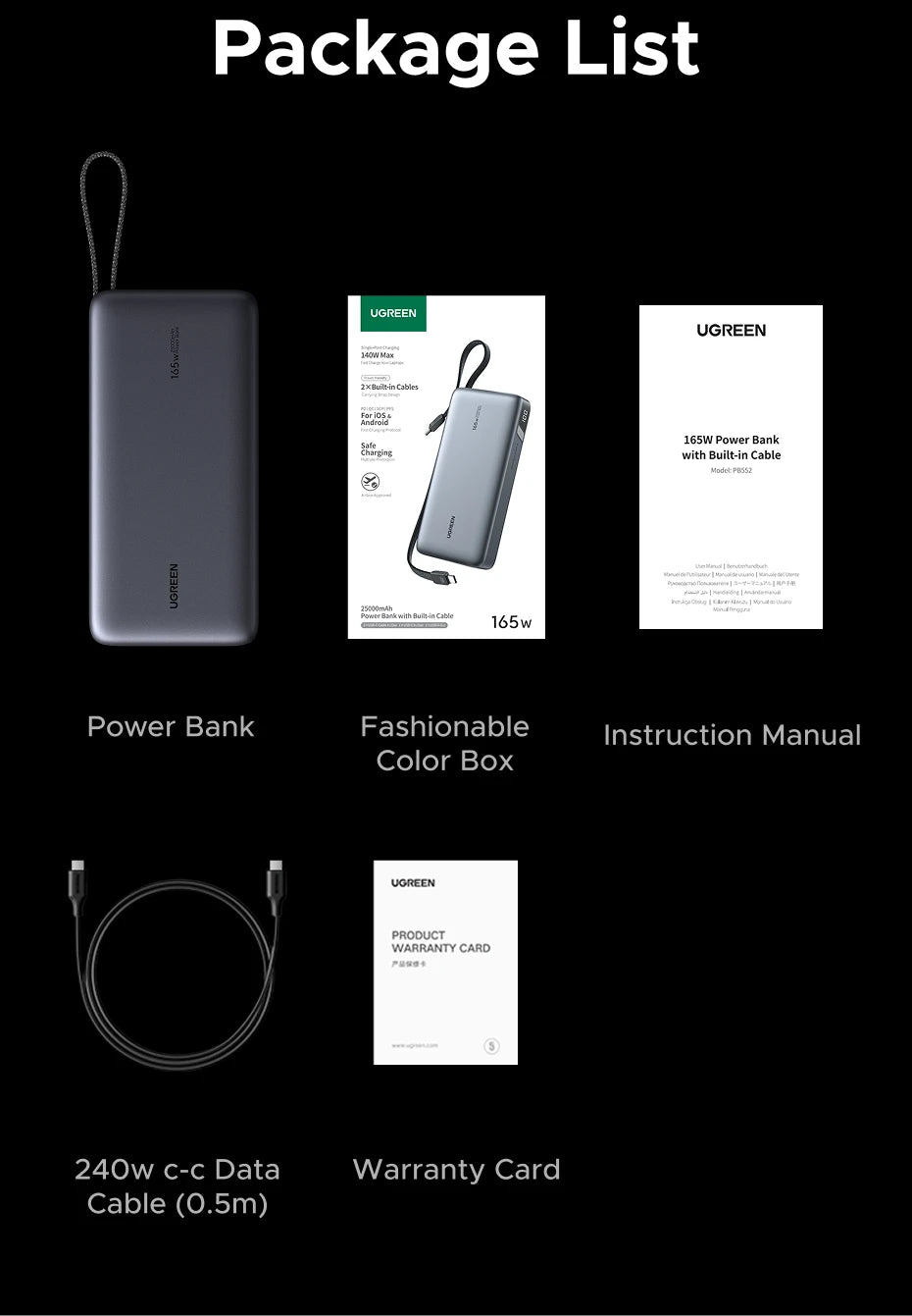 Tidesmit 165W 25000mAh Fast Charging Power Bank with Dual Cables Tidesmit