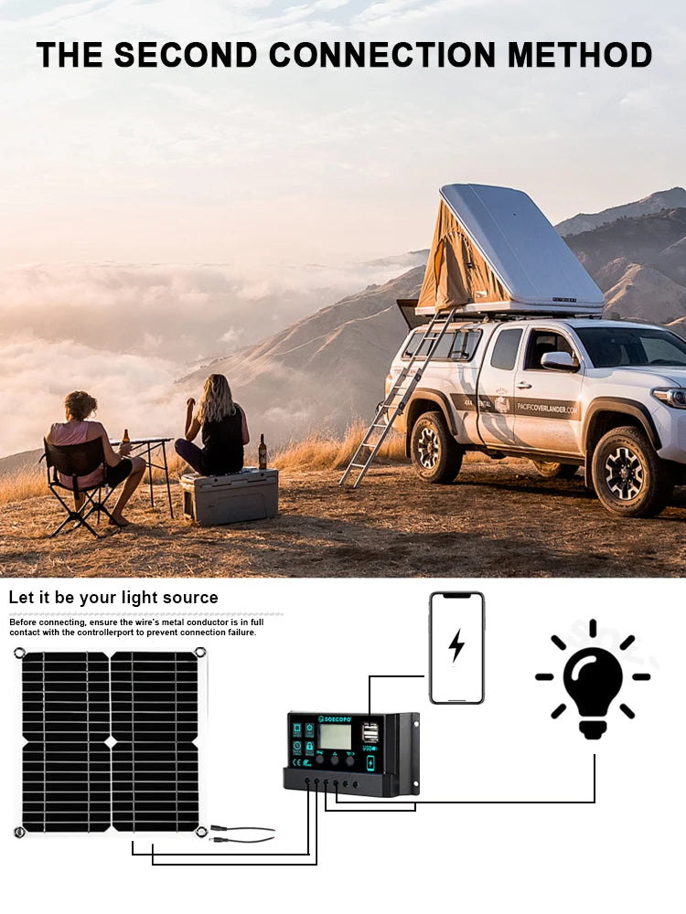 Portable Solar System Kit 15000W Peak 12V 24V To 110V 220V Inverter 3 Universal Sockets 300W Panel 100A Controller for Home RV