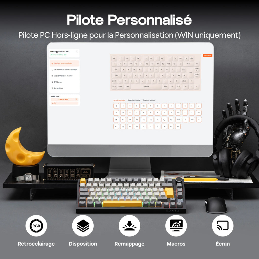 ISO-FR Layout EPOMAKER X AJAZZ AK820 PRO 75% AZERTY French Gasket Wired/Bluetooth/2.4GHz Wireless Mechanical Keyboard with Interactive TFT & 4000mAh