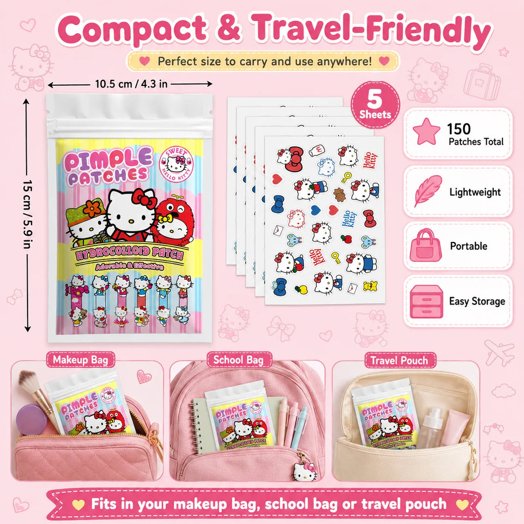 150PCS Hello Kitty Cute Face Stickers, Hydrocolloid Pimple Patches for Invisible Blemish Concealing