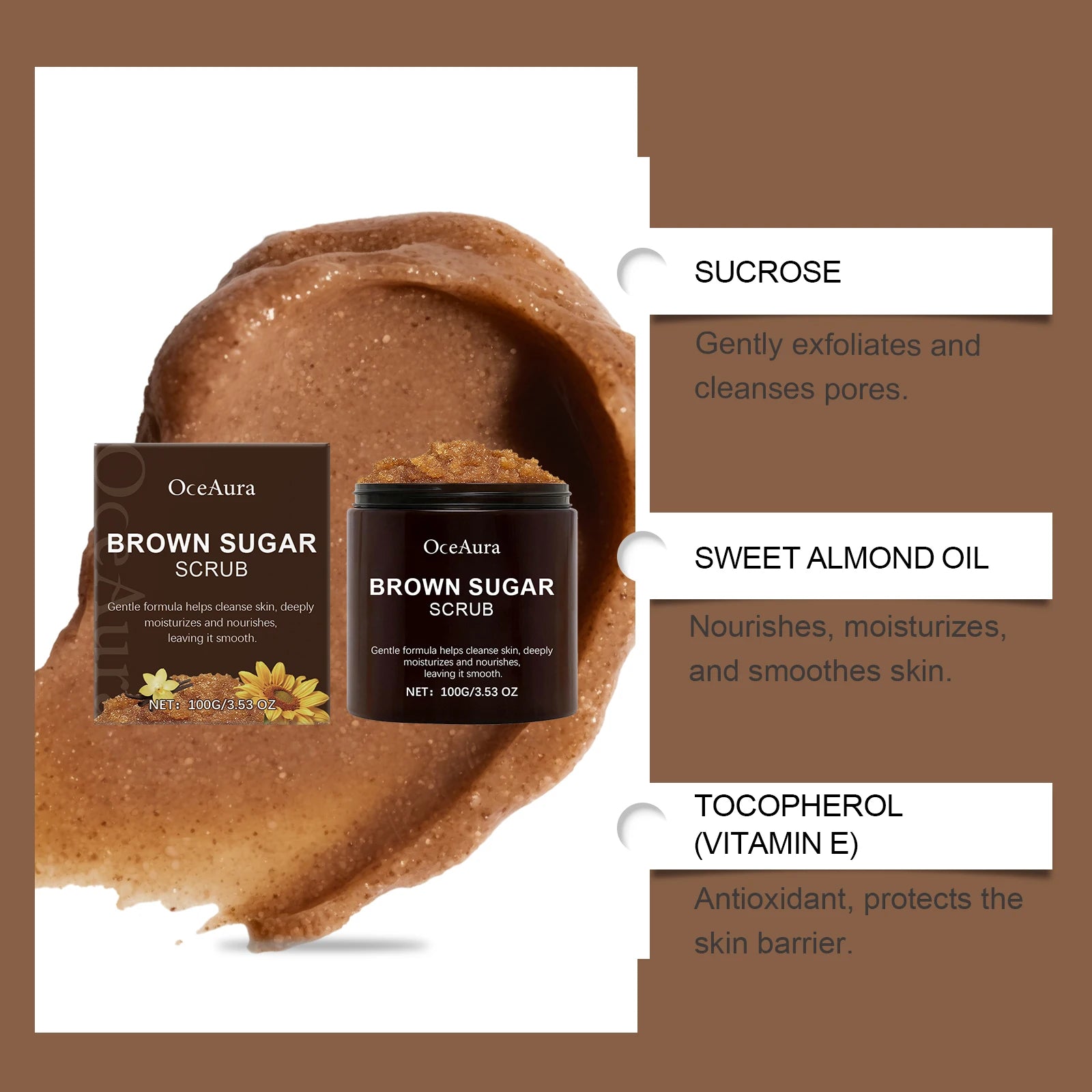 Brown Sugar Body Scrub 100g - Natural Exfoliating Skin Treatment Scrubs Treatments Tidesmit