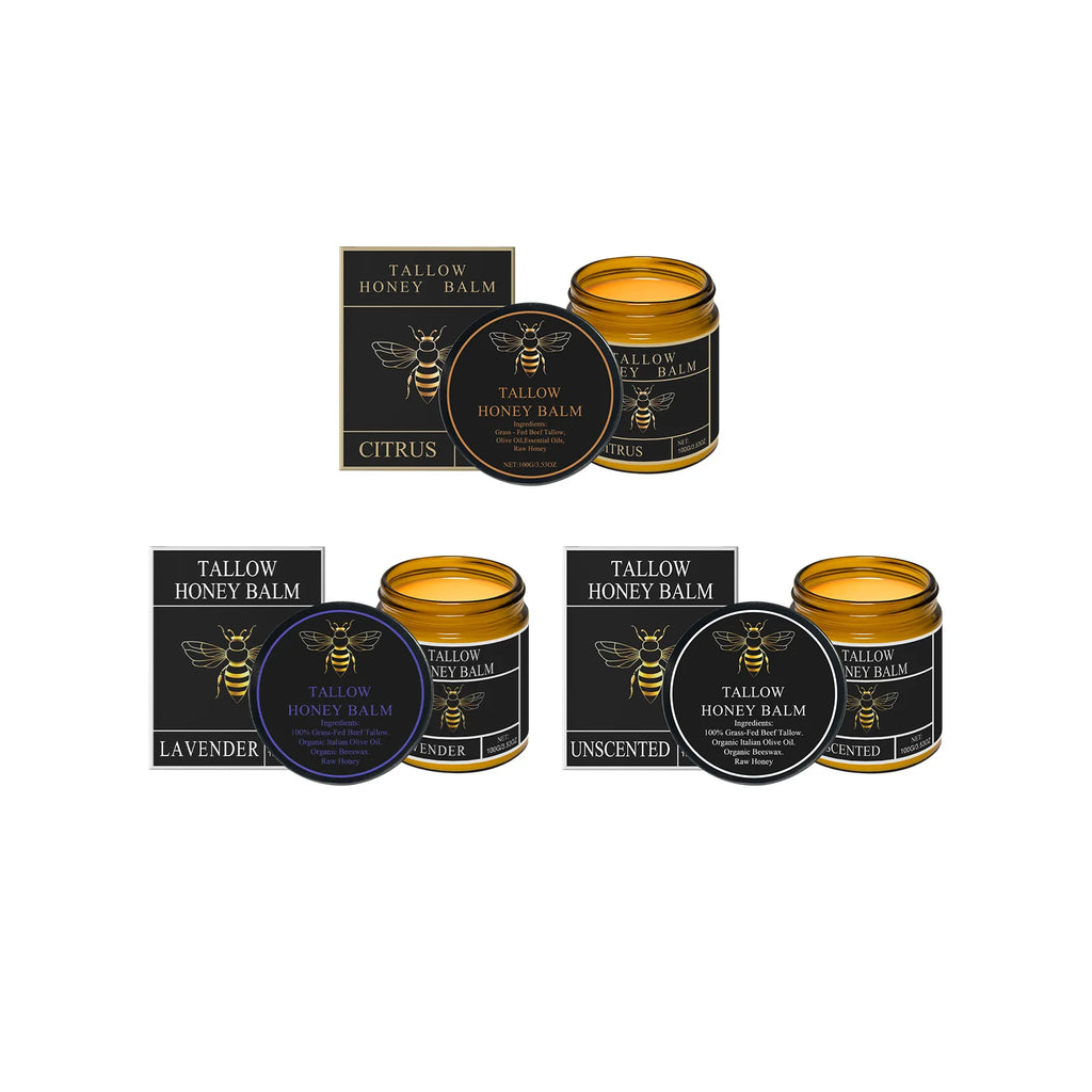 Tallow Honey Balm Grass-Fed Beef Tallow Raw Honey Moisturizing Skin Balm 3 Scents Citrus Lavender Unscented Face Body Care