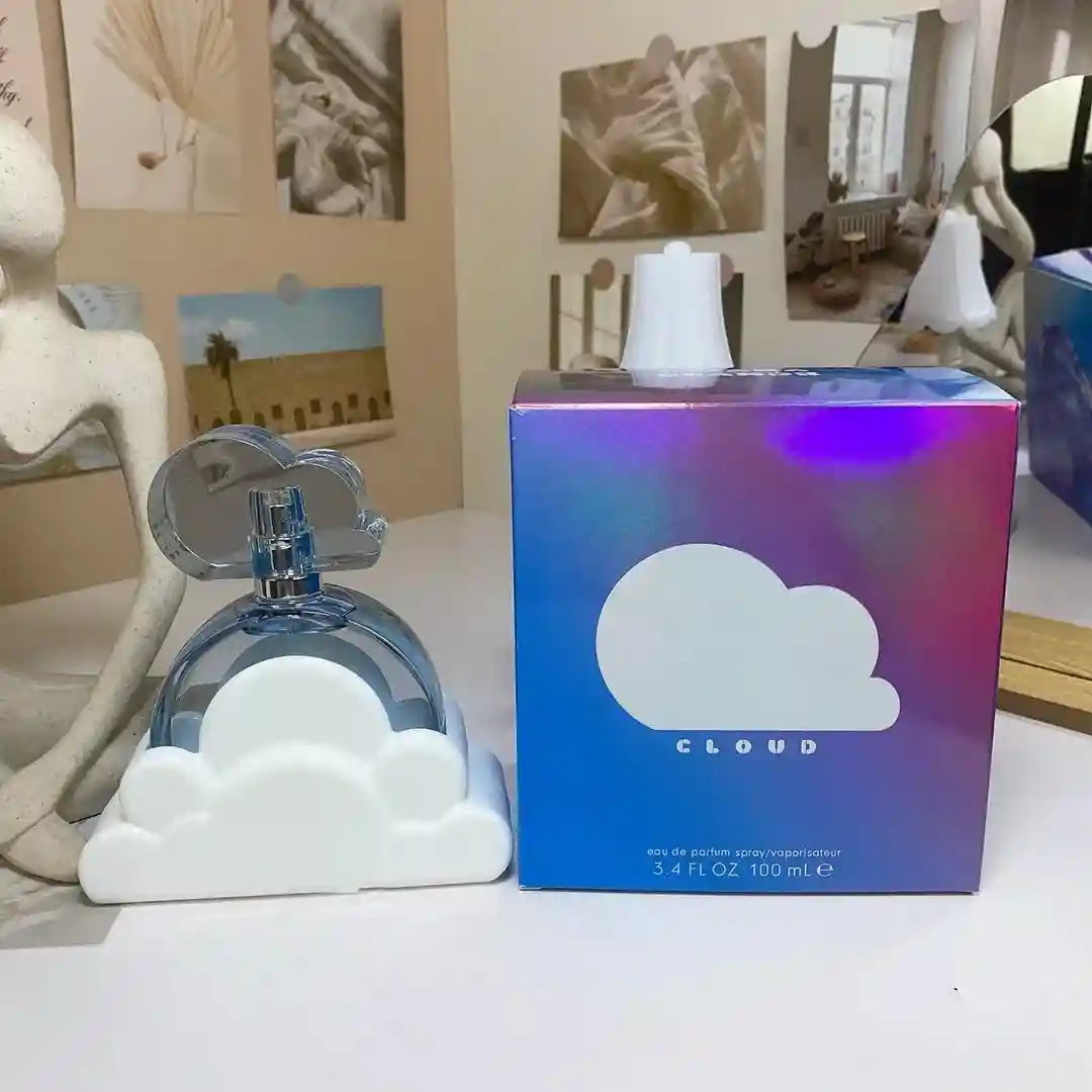 Classic Brand Ariana White Grand Cloud EDP 100ml: Ladies' perfume in a blue cloud-shaped bottle with iridescent box.